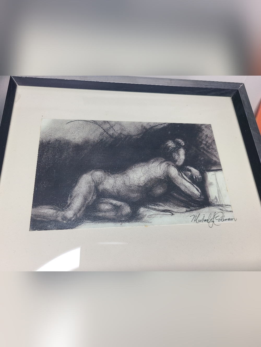 Vintage Signed Nude Figure Art • Charcoal Style • Framed Wall Decor